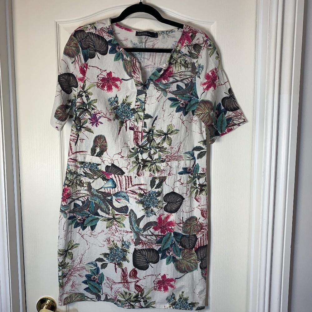 Zanzea Tropical Floral Cotton Tunic Dress Boho Botanical Print M